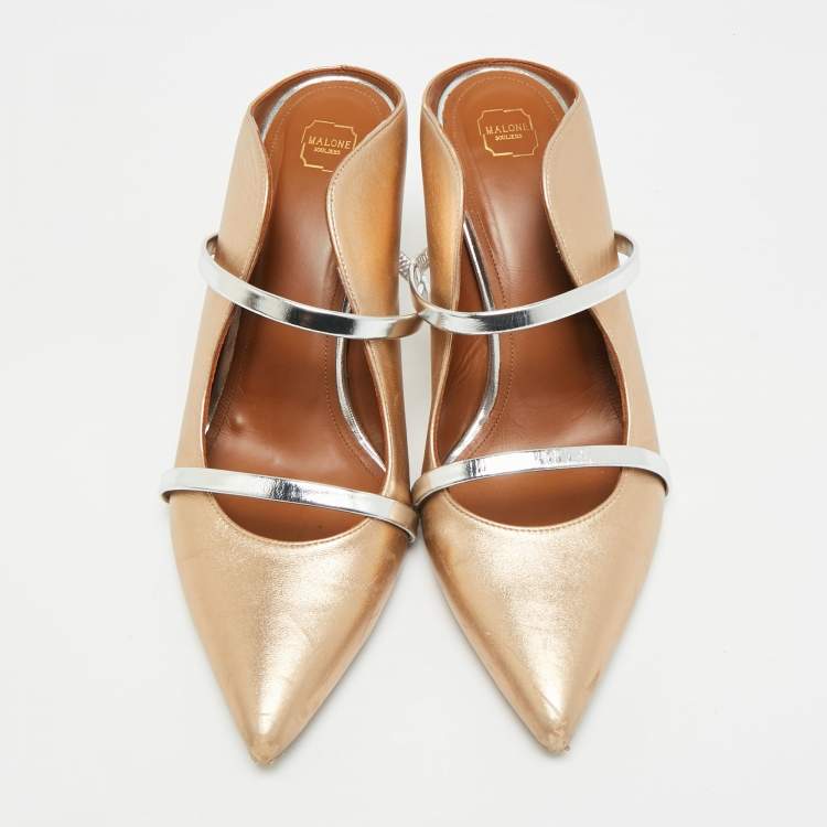 Pre Owned Malone Souliers Maureen Size 40 Gold/Silver Leather Mules