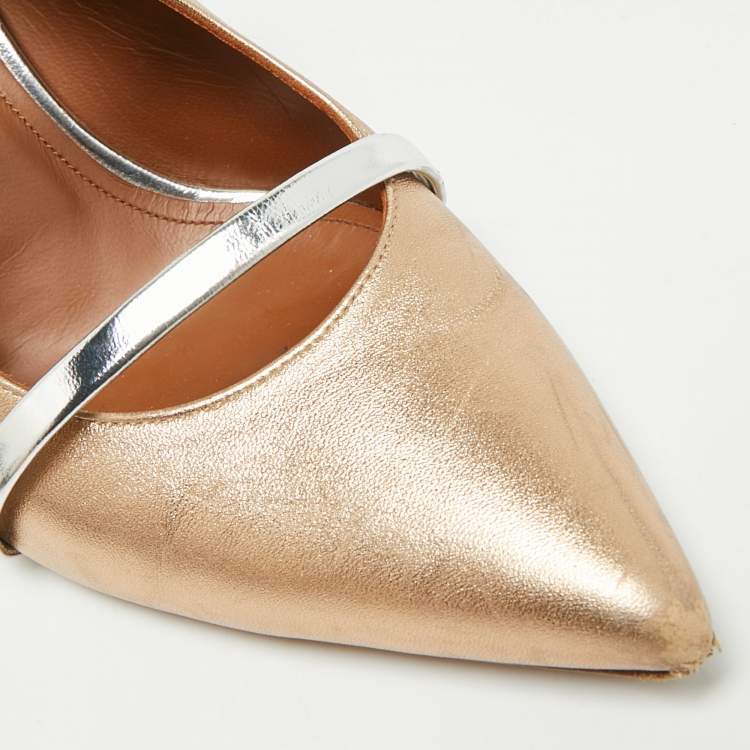 Pre Owned Malone Souliers Maureen Size 40 Gold/Silver Leather Mules