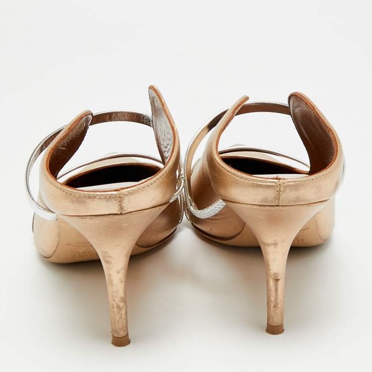 Pre Owned Malone Souliers Maureen Size 40 Gold/Silver Leather Mules