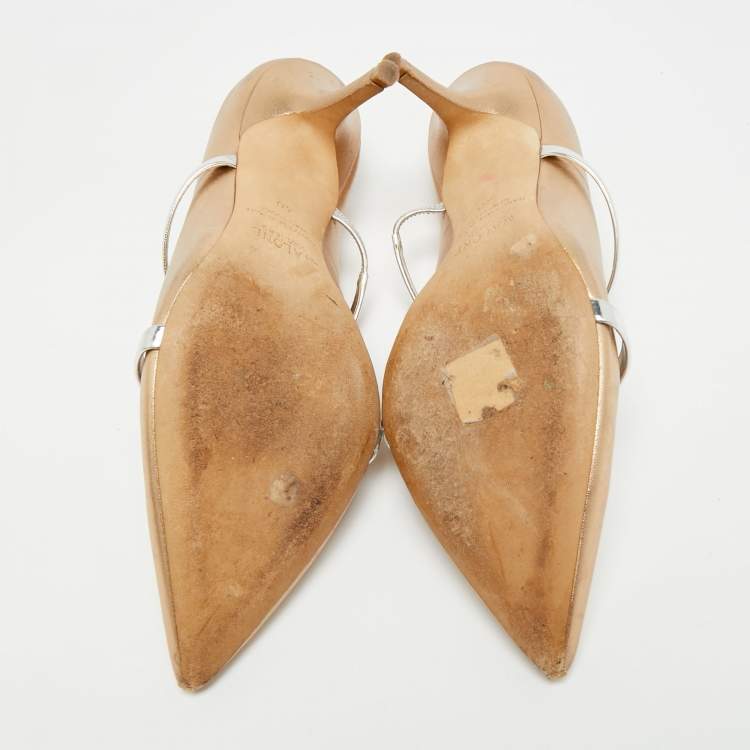 Pre Owned Malone Souliers Maureen Size 40 Gold/Silver Leather Mules