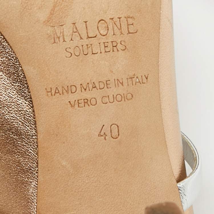 Pre Owned Malone Souliers Maureen Size 40 Gold/Silver Leather Mules