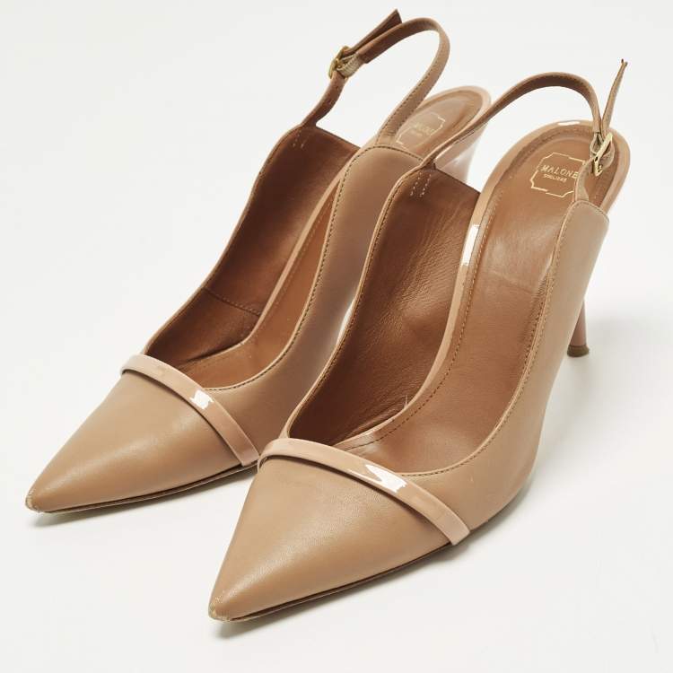 Pre Owned Malone Souliers Marion Size 41 Beige Leather Slingback Pumps