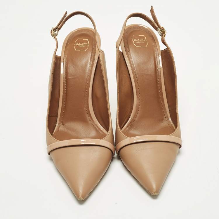 Pre Owned Malone Souliers Marion Size 41 Beige Leather Slingback Pumps