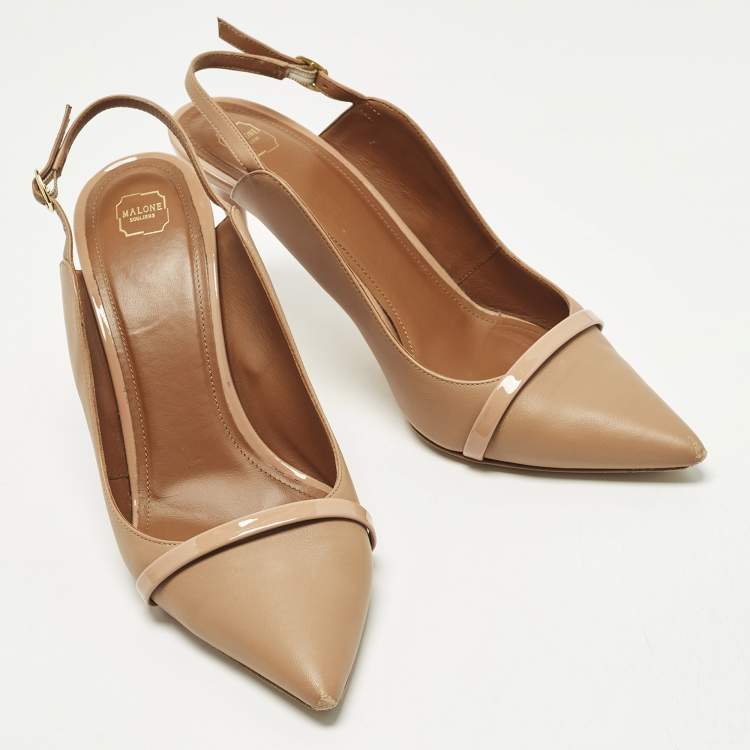 Pre Owned Malone Souliers Marion Size 41 Beige Leather Slingback Pumps