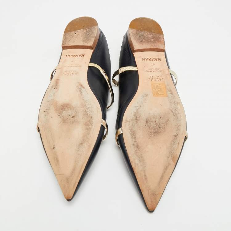 Pre Owned Malone Souliers Maureen Size 43 Navy Blue/Gold Leather Flat Mules