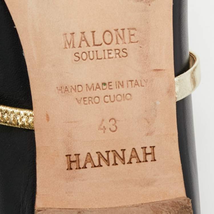 Pre Owned Malone Souliers Maureen Size 43 Navy Blue/Gold Leather Flat Mules