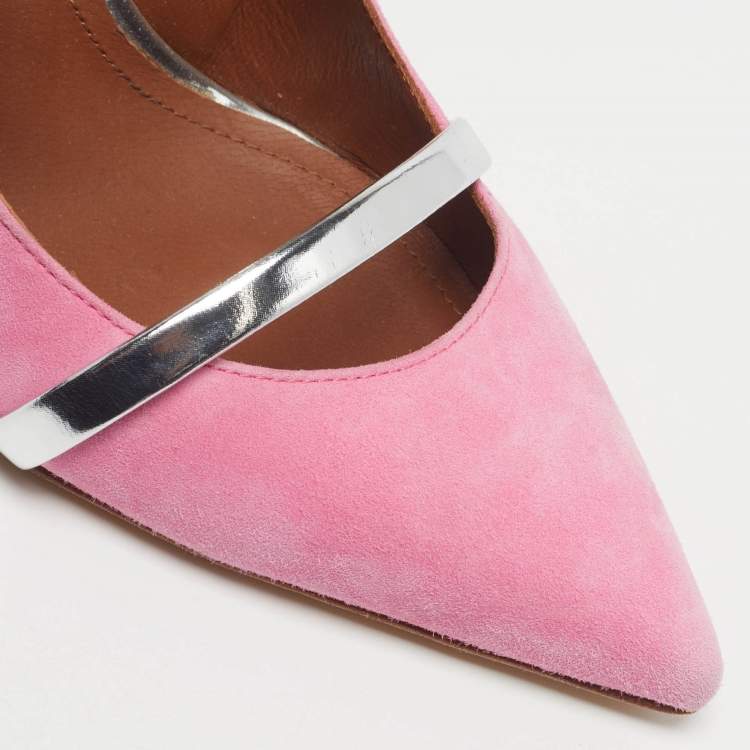 Pre Owned Malone Souliers Maureen Size 37 Pink/Silver Leather and Suede Mules