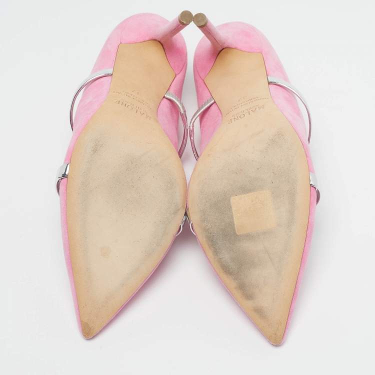 Pre Owned Malone Souliers Maureen Size 37 Pink/Silver Leather and Suede Mules