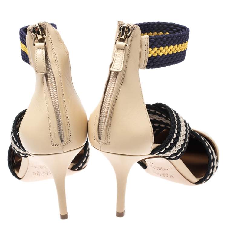 Pre Owned Malone Souliers Multicolor Woven Fabric and Leather Criss Cross Pointed Toe Sandals Size 40