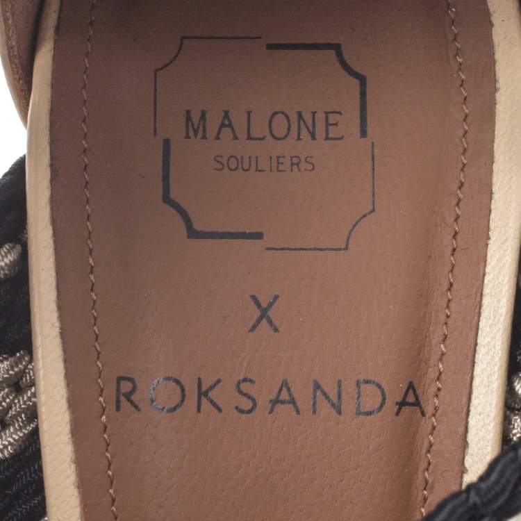 Pre Owned Malone Souliers Multicolor Woven Fabric and Leather Criss Cross Pointed Toe Sandals Size 40