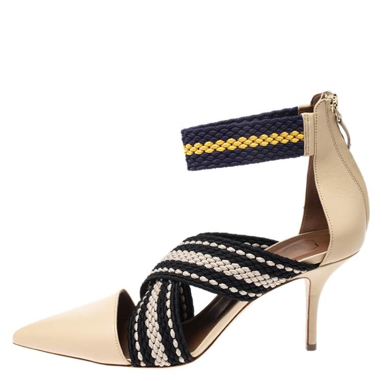 Pre Owned Malone Souliers Multicolor Woven Fabric and Leather Criss Cross Pointed Toe Sandals Size 40