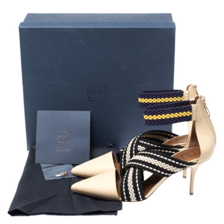 Pre Owned Malone Souliers Multicolor Woven Fabric and Leather Criss Cross Pointed Toe Sandals Size 40