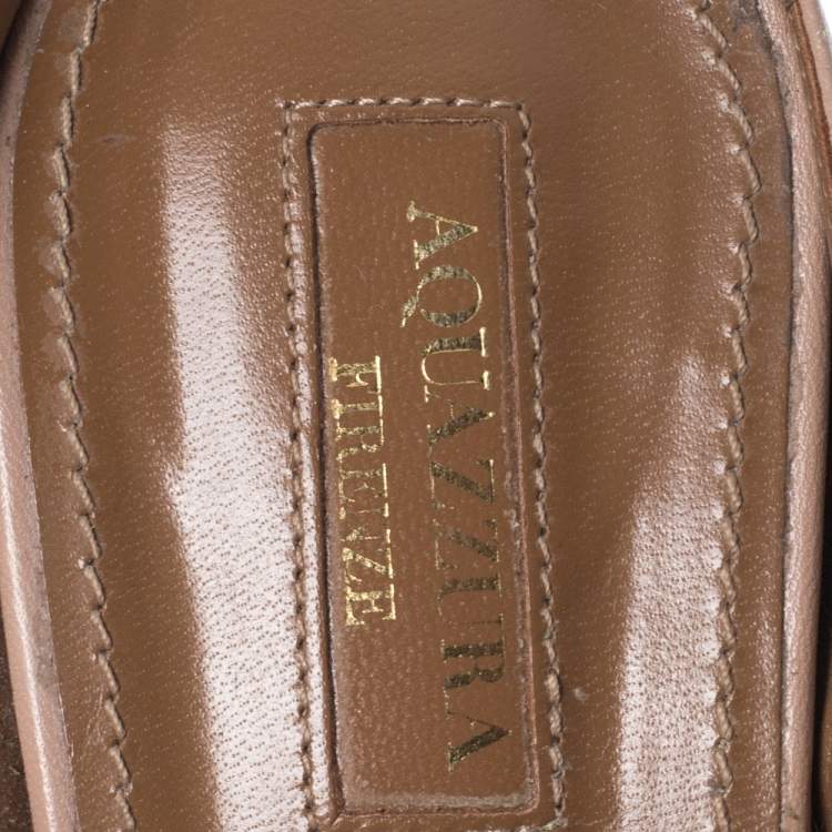 Pre Owned Aquazzura Nude Beige Faux Pearl Embellished Leather Nolita Mules Size 42