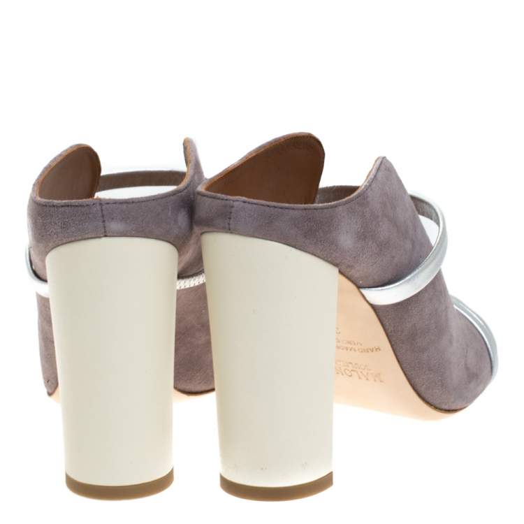 Pre Owned Malone Souliers Grey/Silver Suede and Leather Maureen Block Heel Sandals Size 37