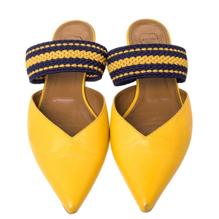 Pre Owned Malone Souliers Yellow/Purple Leather Maisie Pointed Toe Mules Size 41