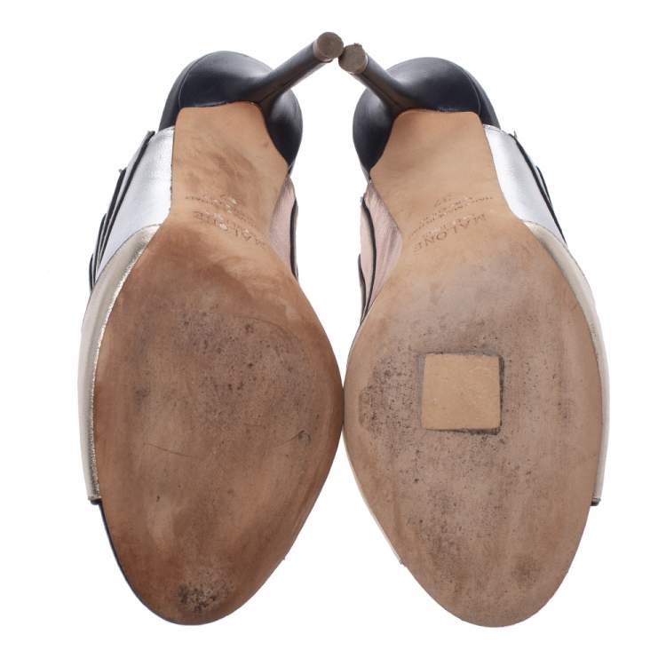 Pre Owned Malone Souliers Multicolor Metallic Leather Donna Open Toe Mules Size 37