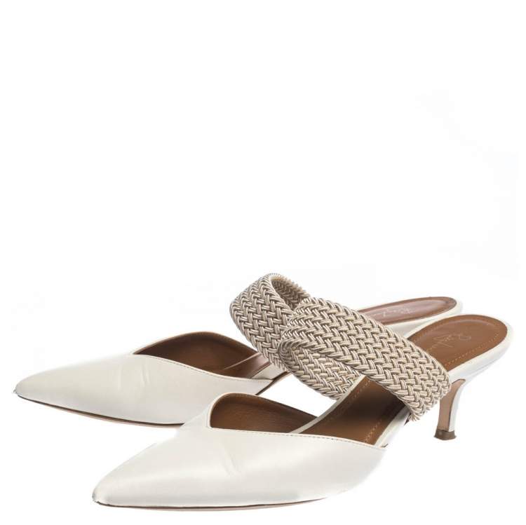 Pre Owned Malone Soulier Cream Leather And Elastic Maisie Pointed Toe Mules Size 38.5