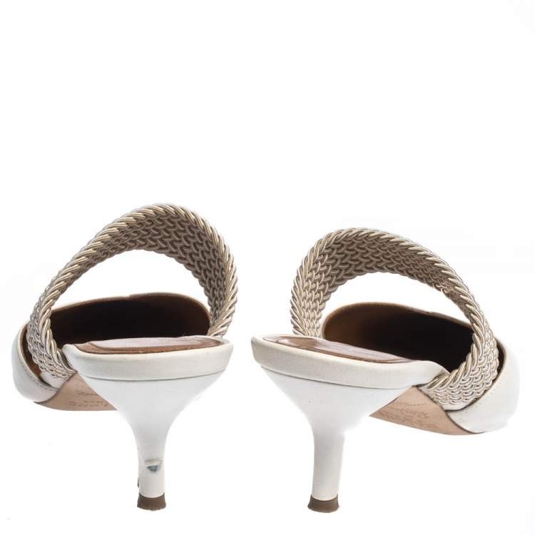 Pre Owned Malone Soulier Cream Leather And Elastic Maisie Pointed Toe Mules Size 38.5