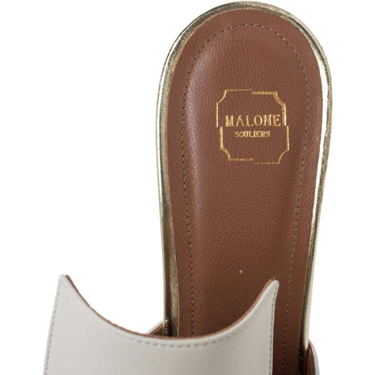 Pre Owned Malone Souliers White/Beige Leather Danielle Mules Size 38.5