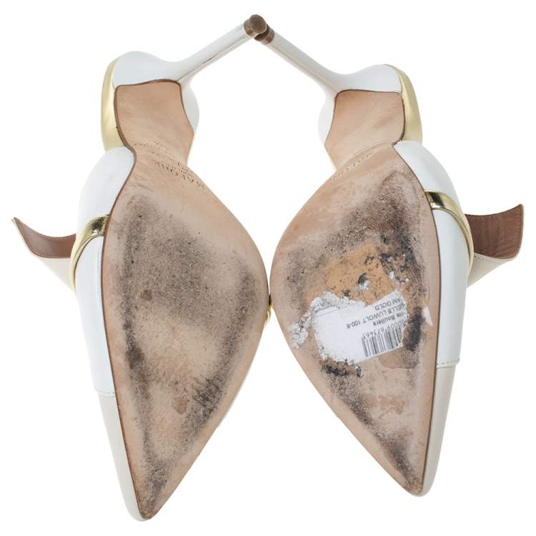 Pre Owned Malone Souliers White/Beige Leather Danielle Mules Size 38.5