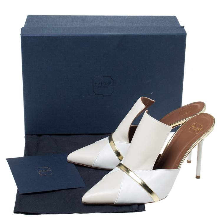 Pre Owned Malone Souliers White/Beige Leather Danielle Mules Size 38.5