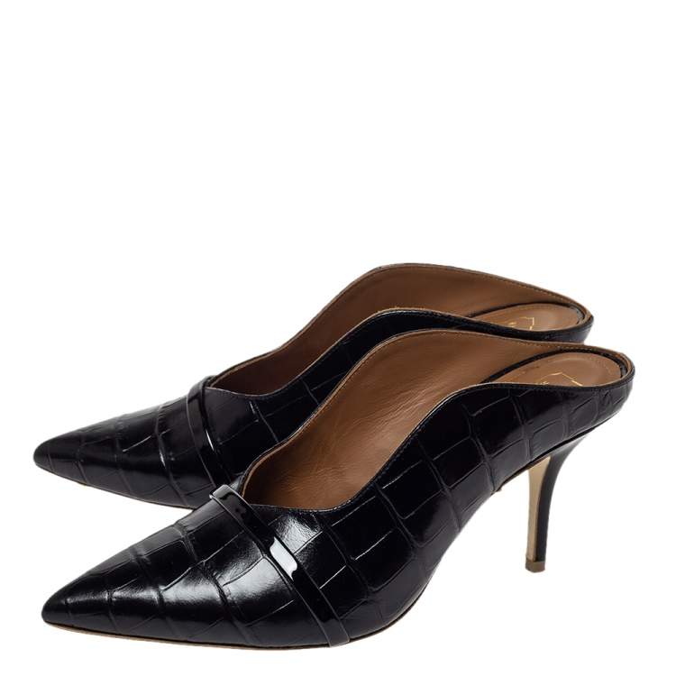 مملوكة مسبقًا Malone Souliers Black Croc Embossed Leather Constance Mules Size 38