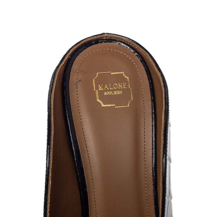 مملوكة مسبقًا Malone Souliers Black Croc Embossed Leather Constance Mules Size 38