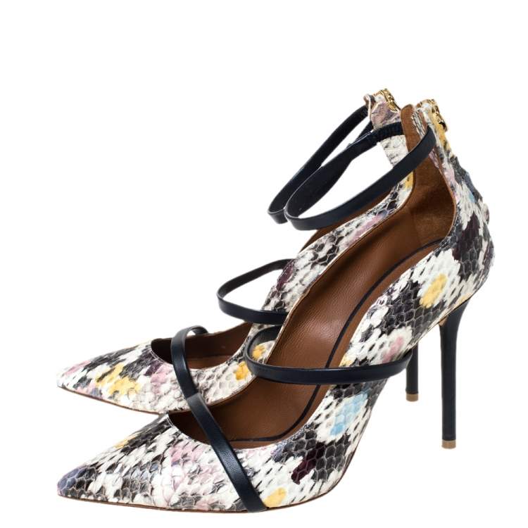 Pre Owned Malone Souliers Multicolor Python Robyn Ankle Strap Pumps Size 37