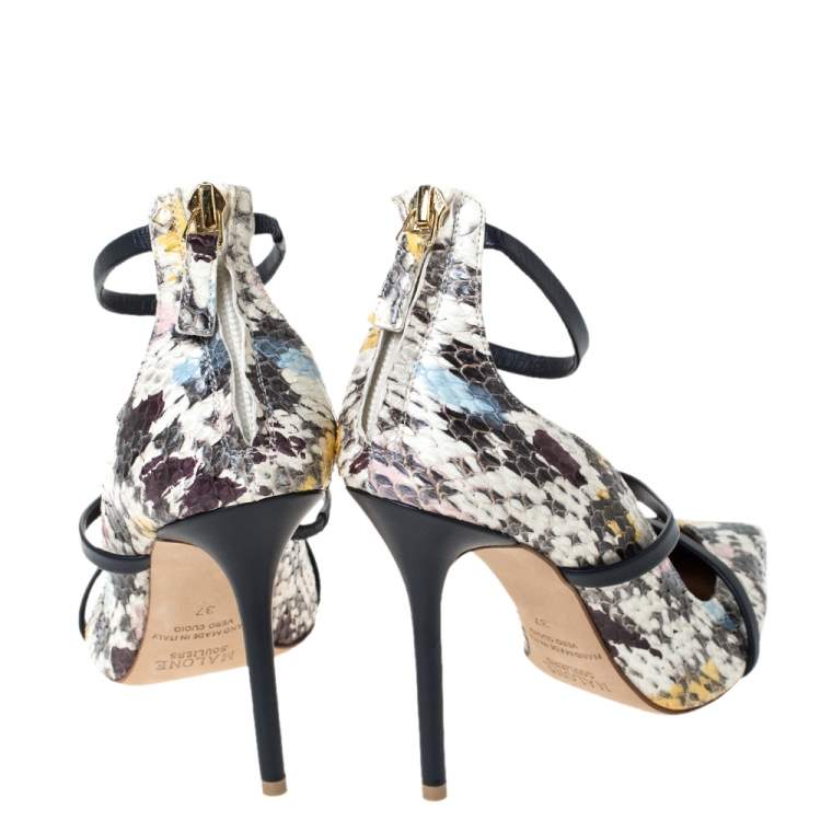 Pre Owned Malone Souliers Multicolor Python Robyn Ankle Strap Pumps Size 37