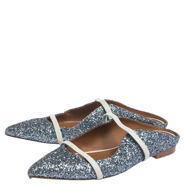 Pre Owned Malone Souliers Metallic Glitter Fabric Maureen Pointed Toe Flats Size 39.5