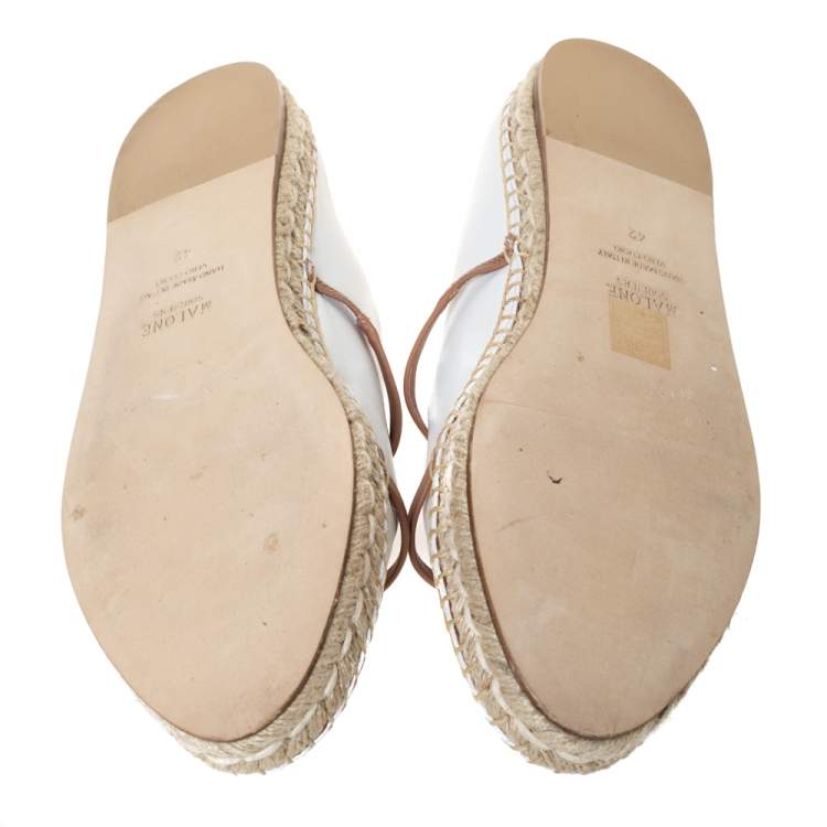 Pre Owned Malone Souliers White/Brown Leather Sienna Espadrille Mules Size 42