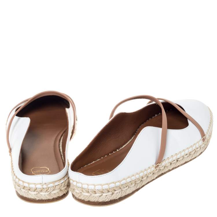 Pre Owned Malone Souliers White/Brown Leather Sienna Espadrille Mules Size 42