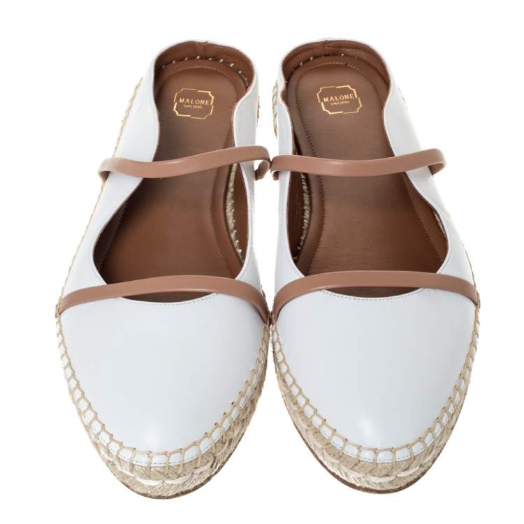Pre Owned Malone Souliers White/Brown Leather Sienna Espadrille Mules Size 42