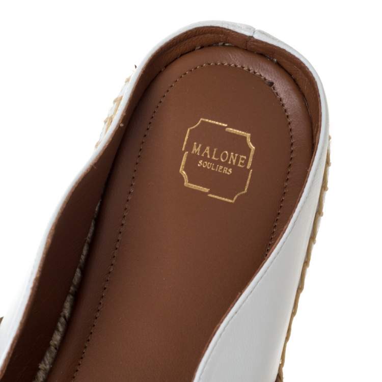 Pre Owned Malone Souliers White/Brown Leather Sienna Espadrille Mules Size 42