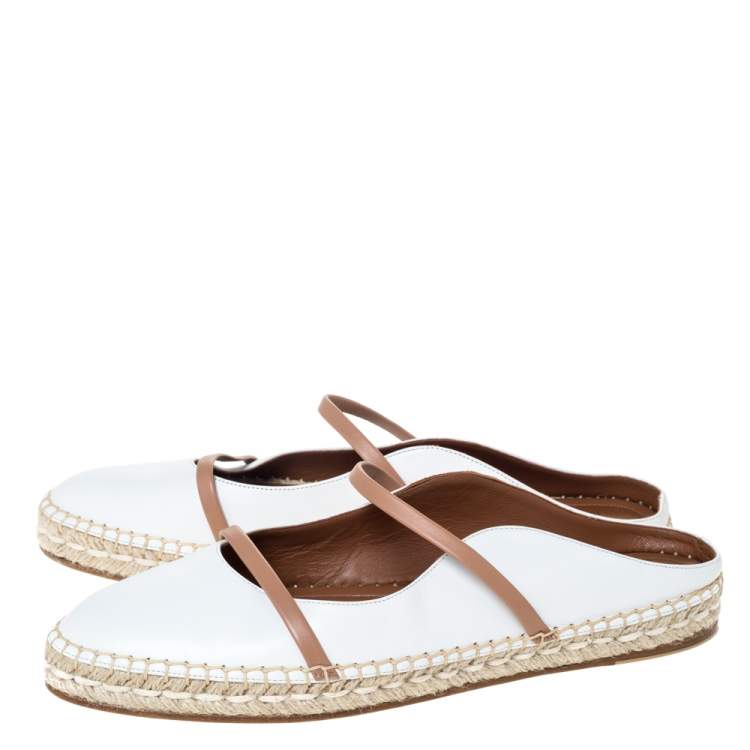 Pre Owned Malone Souliers White/Brown Leather Sienna Espadrille Mules Size 42