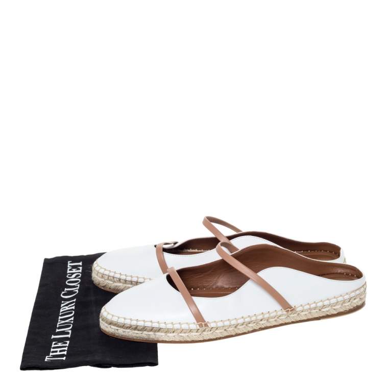 Pre Owned Malone Souliers White/Brown Leather Sienna Espadrille Mules Size 42
