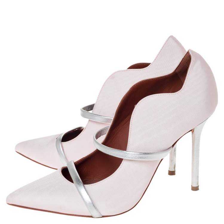 Pre Owned Malone Souliers Pink Canvas Maureen Pointed Toe Pumps Size 37