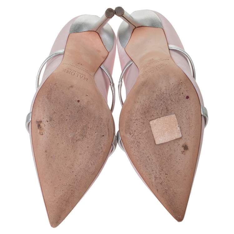 Pre Owned Malone Souliers Pink Canvas Maureen Pointed Toe Pumps Size 37