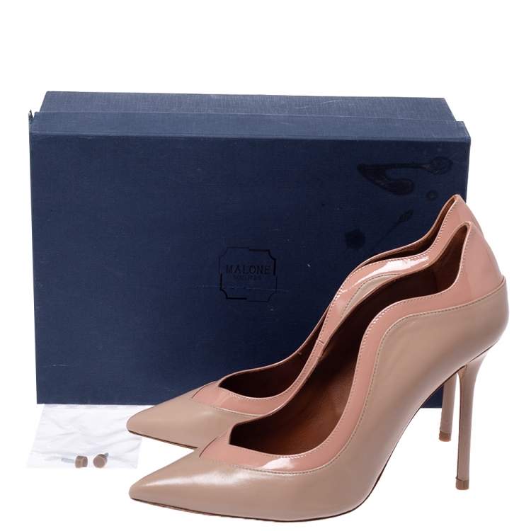 Pre Owned Malone Souliers Beige Leather Penelope Pointed Toe Pumps Size 39.5