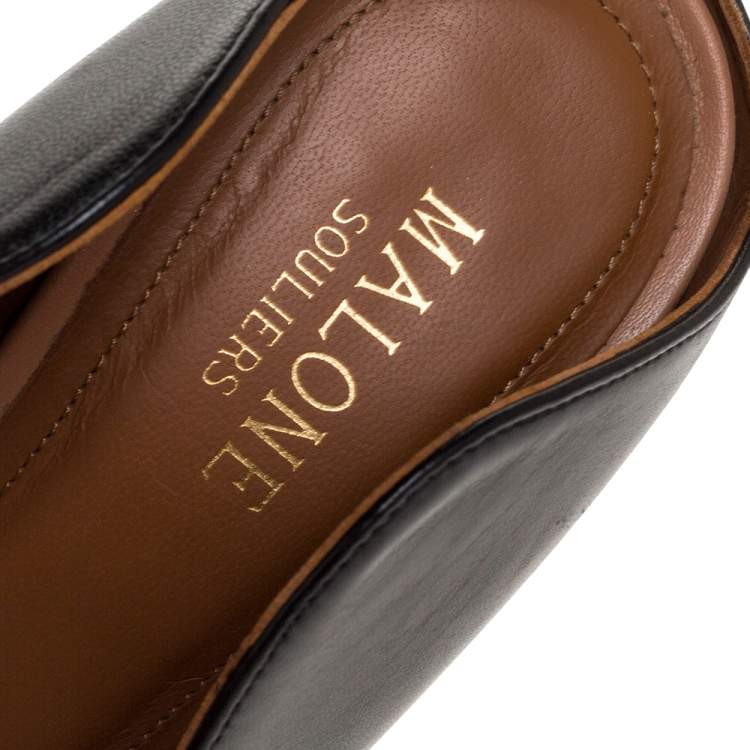 Pre Owned Malone Souliers Black Leather Maureen Mules Size 37.5