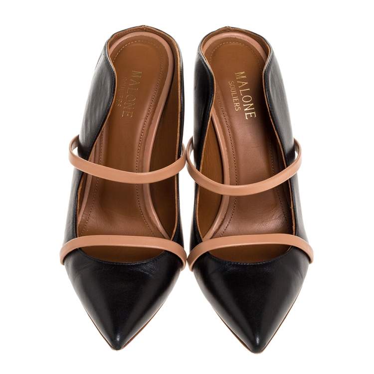 Pre Owned Malone Souliers Black Leather Maureen Mules Size 37.5