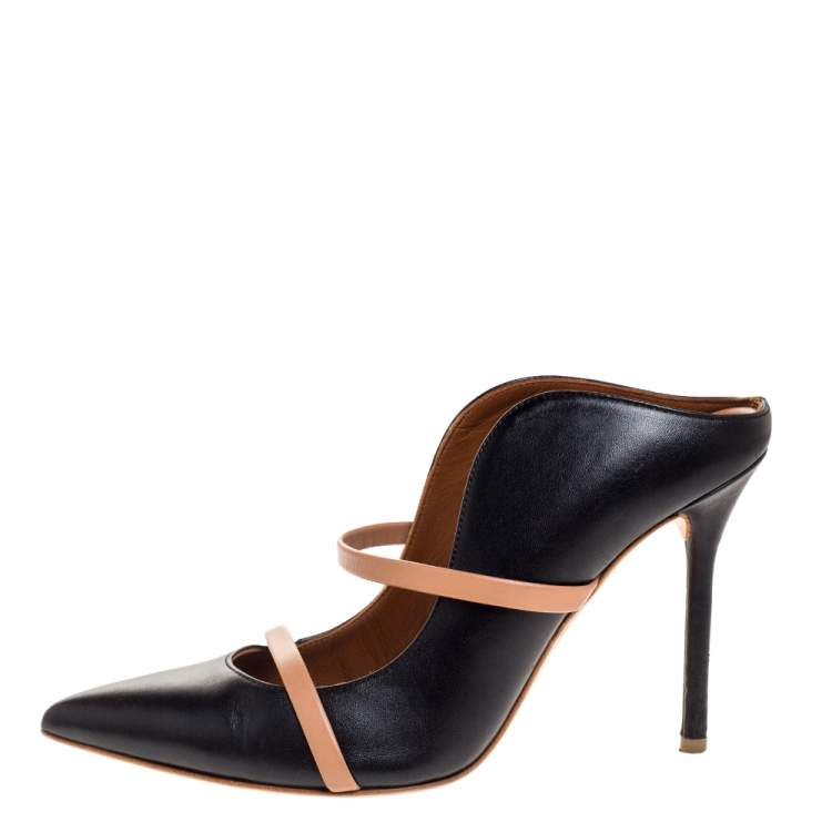 Pre Owned Malone Souliers Black Leather Maureen Mules Size 37.5