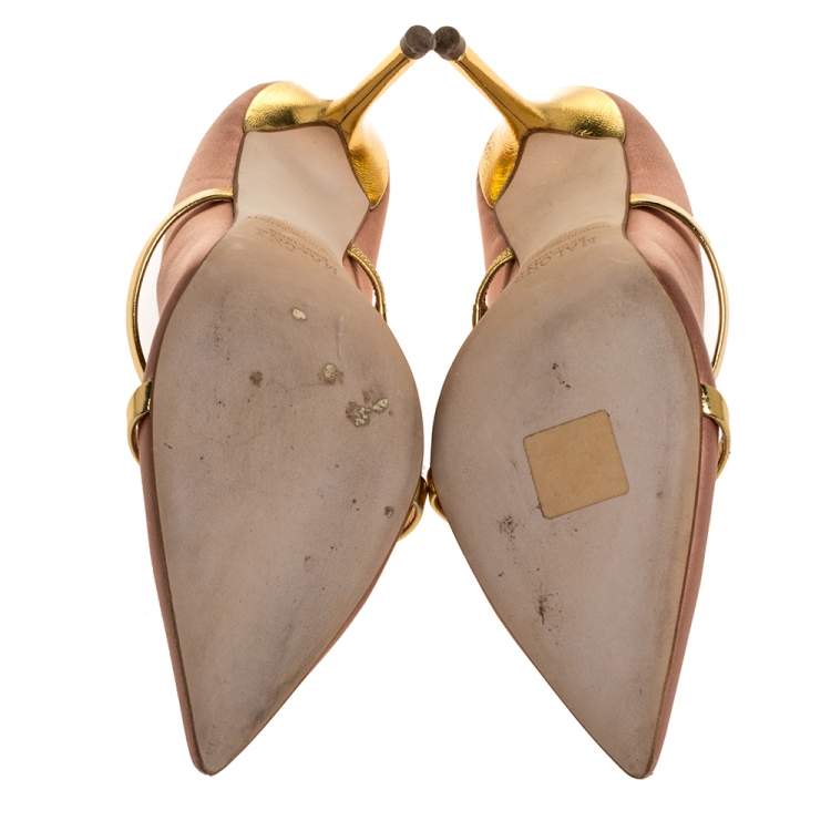 مملوكة مسبقًا Malone Souliers Brown Satin And Leather Maureen Pointed Toe Pumps Size 38.5 