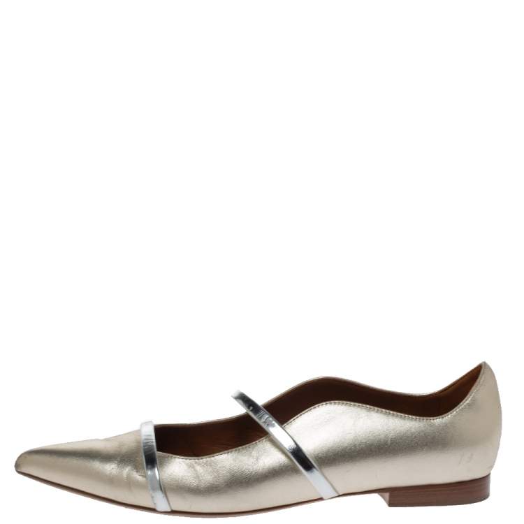 Pre Owned Malone Souliers Metallic Gold Leather Maureen Ballet Flats Size 38.5