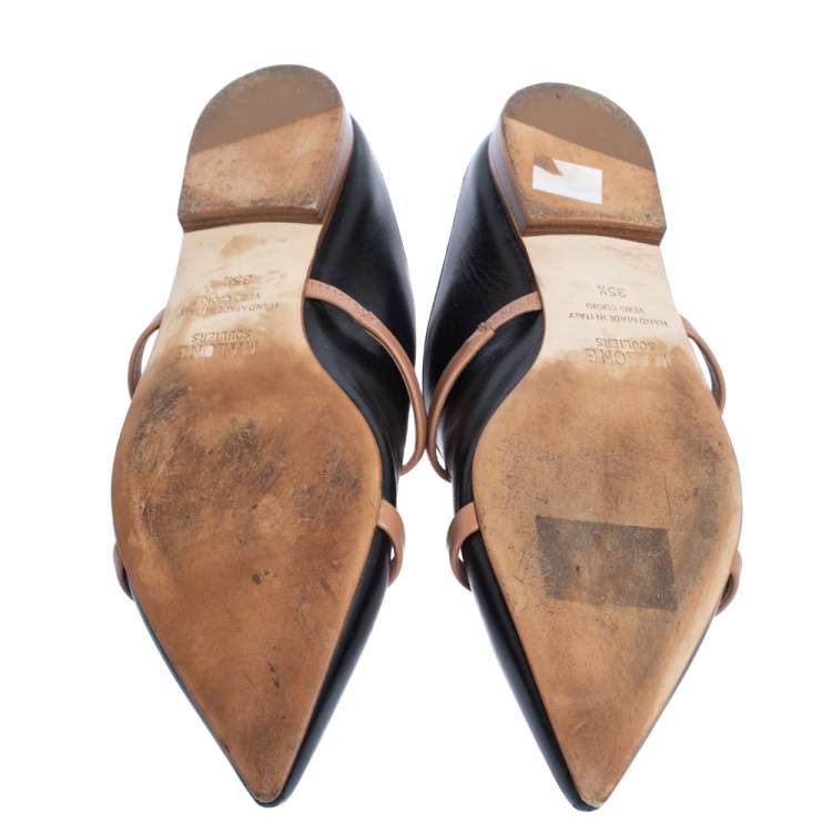 Pre Owned Malone Souliers Black Leather Maureen Pointed Toe Flats Size 35.5