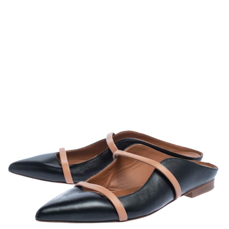 Pre Owned Malone Souliers Black Leather Maureen Pointed Toe Flats Size 35.5