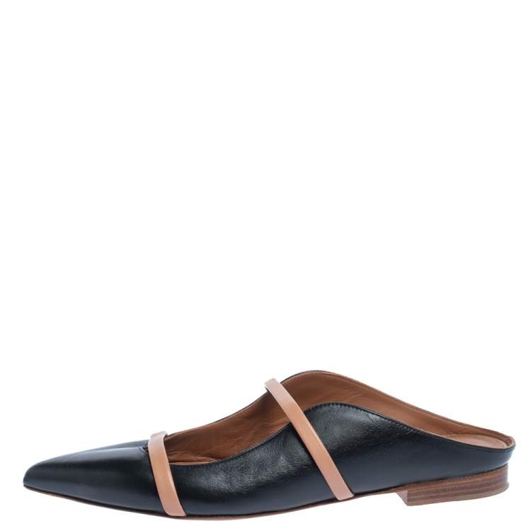 Pre Owned Malone Souliers Black Leather Maureen Pointed Toe Flats Size 35.5