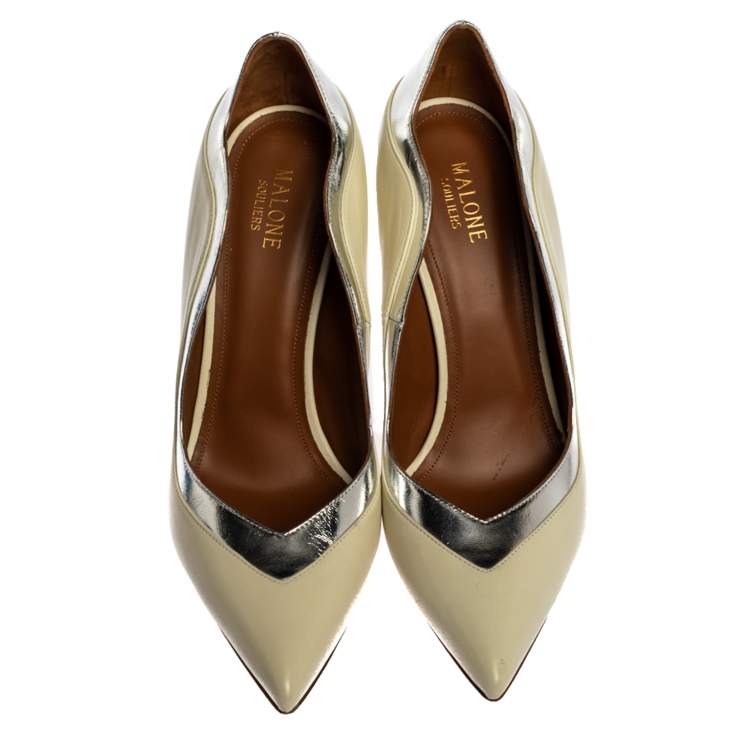 Pre Owned Malone Souliers White/Silver Leather Penelope Pointed Toe Pumps Size 41