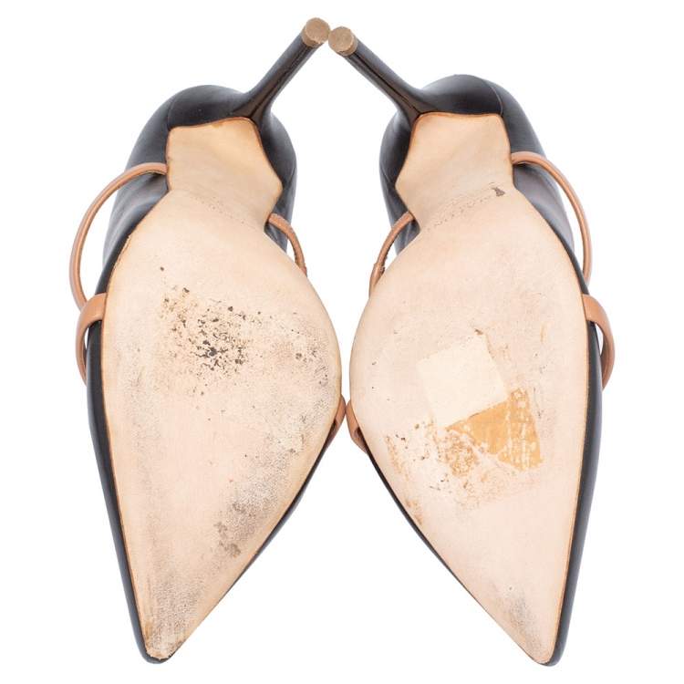 Pre Owned Malone Souliers Black Leather Maureen Pointed Toe Mules Size 39