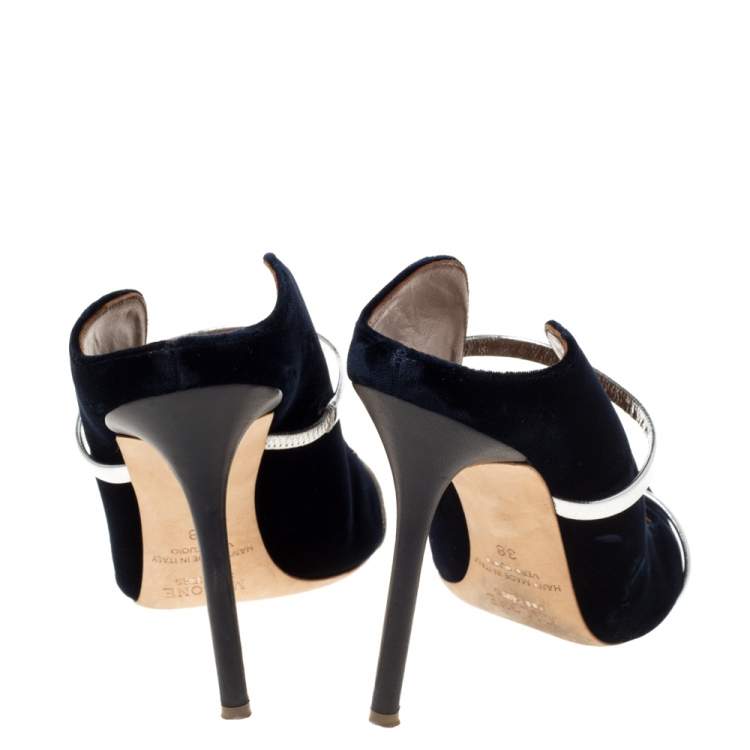 Pre Owned Malone Souliers Blue Velvet Maureen Pointed Toe Mules Size 38